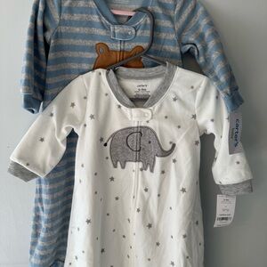 Carter's Baby Blue and White Elephant Pajamas